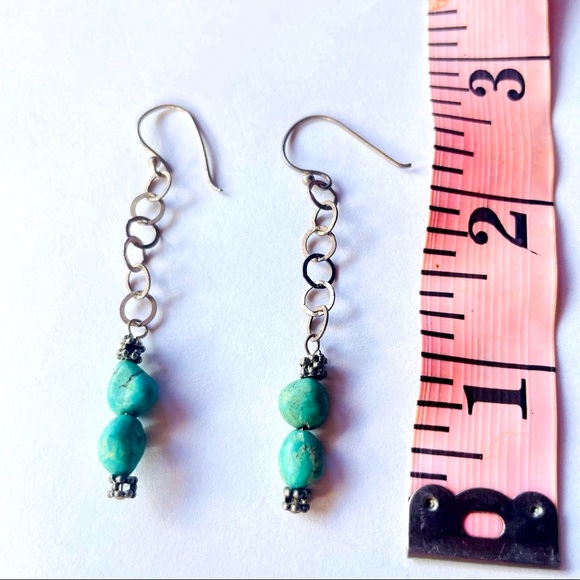 S925 and Turquoise Nugget Drop Earrings on delicate Silver link chain - Picture 7 of 7
